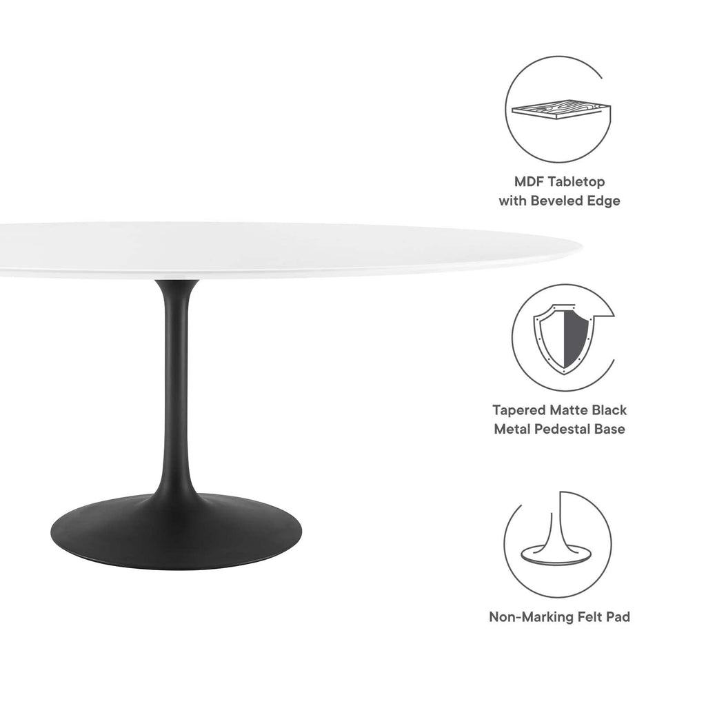 Modway Lippa 78" Oval-Shaped Mid-Century Modern Dining Table With White Wood Top And Black Base