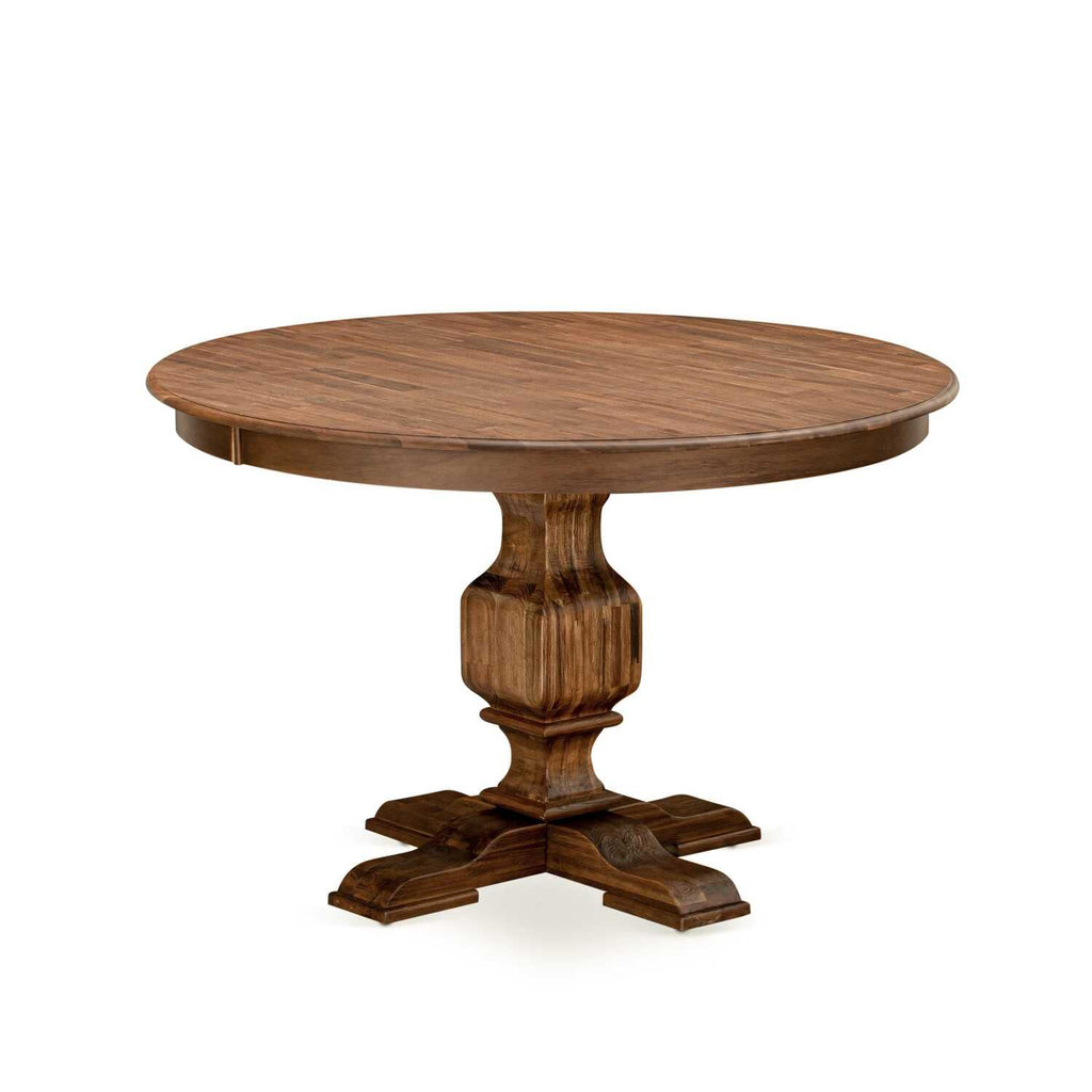 East West Furniture Ferris 7 Piece Set Consist Of A Round Dining Room Table With Pedestal And 6 Light Beige Linen Fabric Parson Chairs, 48X48 Inch, F3Mz7-Nn-32