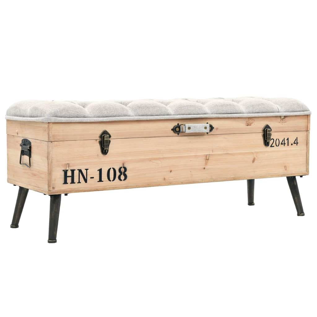 vidaXL Storage Bench - Travelling Trunk Design, 43.3" Solid Wood Fir, Retro Look, Multicolor, Integrated Storage Solution, Durable and Long-Lasting.
