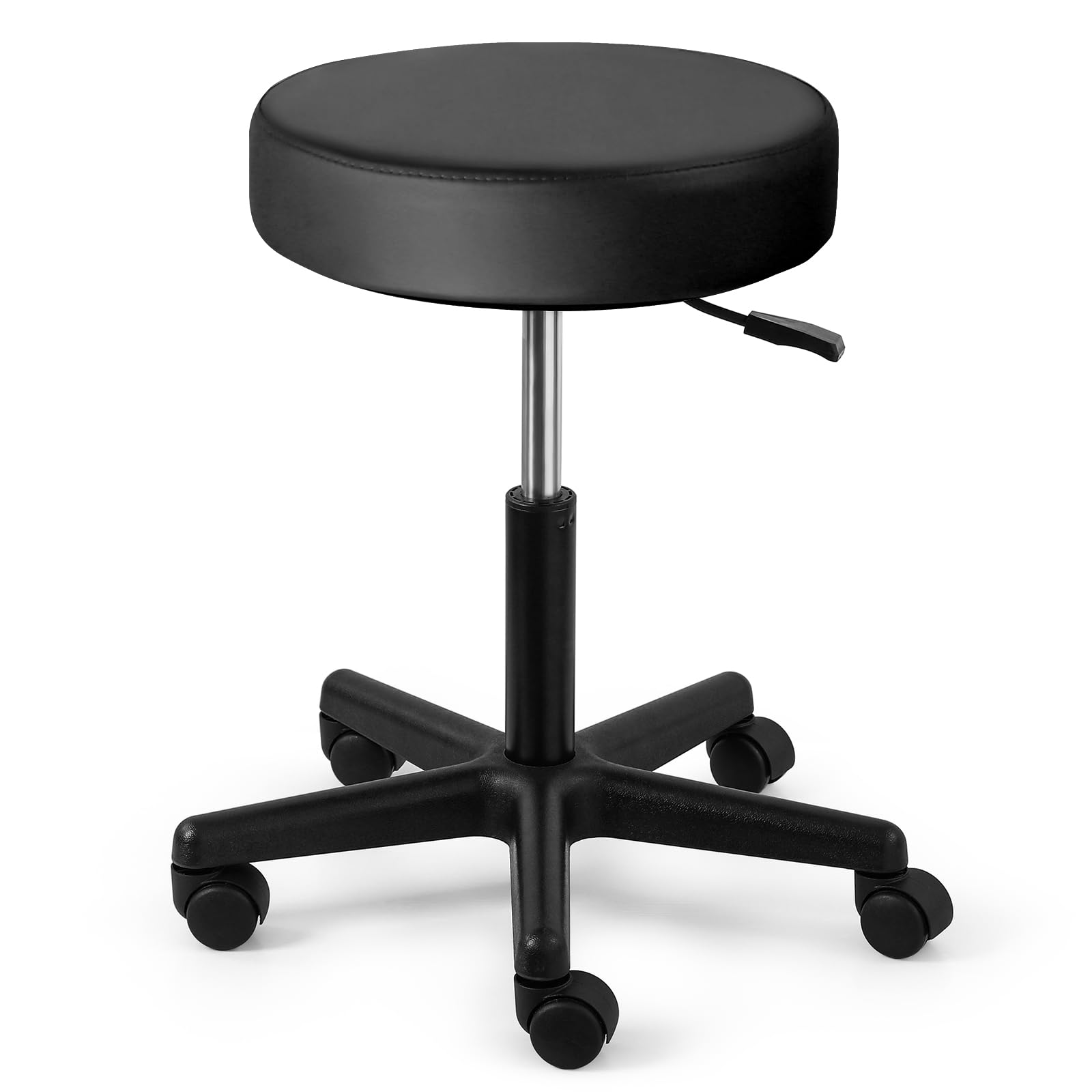 JMU Rolling Stool with Wheels, PVC Leather Large Seat Stool, 400lbs Weight Capacity, Heavy Duty Adjustable Height for Medical Ta