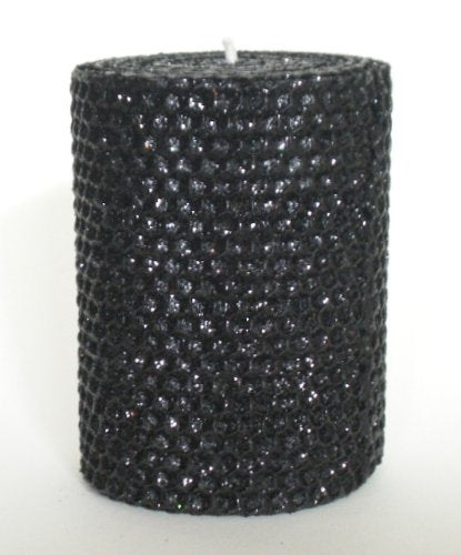 50 Hour-4 Inch Natural Beeswax Hybrid Pillar Glitter Candle, Black Onyx Color