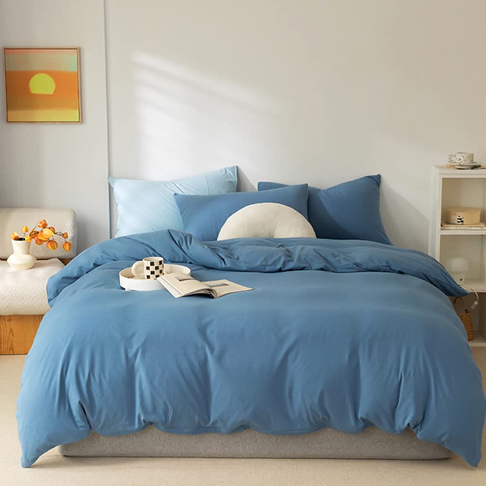 CLOTHKNOW Grayish Blue Comforter Set Full 3Pcs Dusry Blue Bedding Comforter Sets Blue Comforter Soft Lake Blue Full Size Comfort