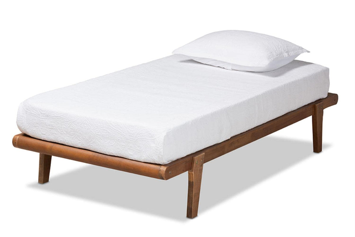 Baxton Studio Kaia Midcentury Modern Walnut Brown Finished Wood Twin Size Platform Bed Frame