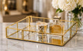 IAC Crafteriaaa Rectangle Glass Tray with Gold Rim and Mirror Base Vanity Table Decoration [10 x 7 x1.5 inches]