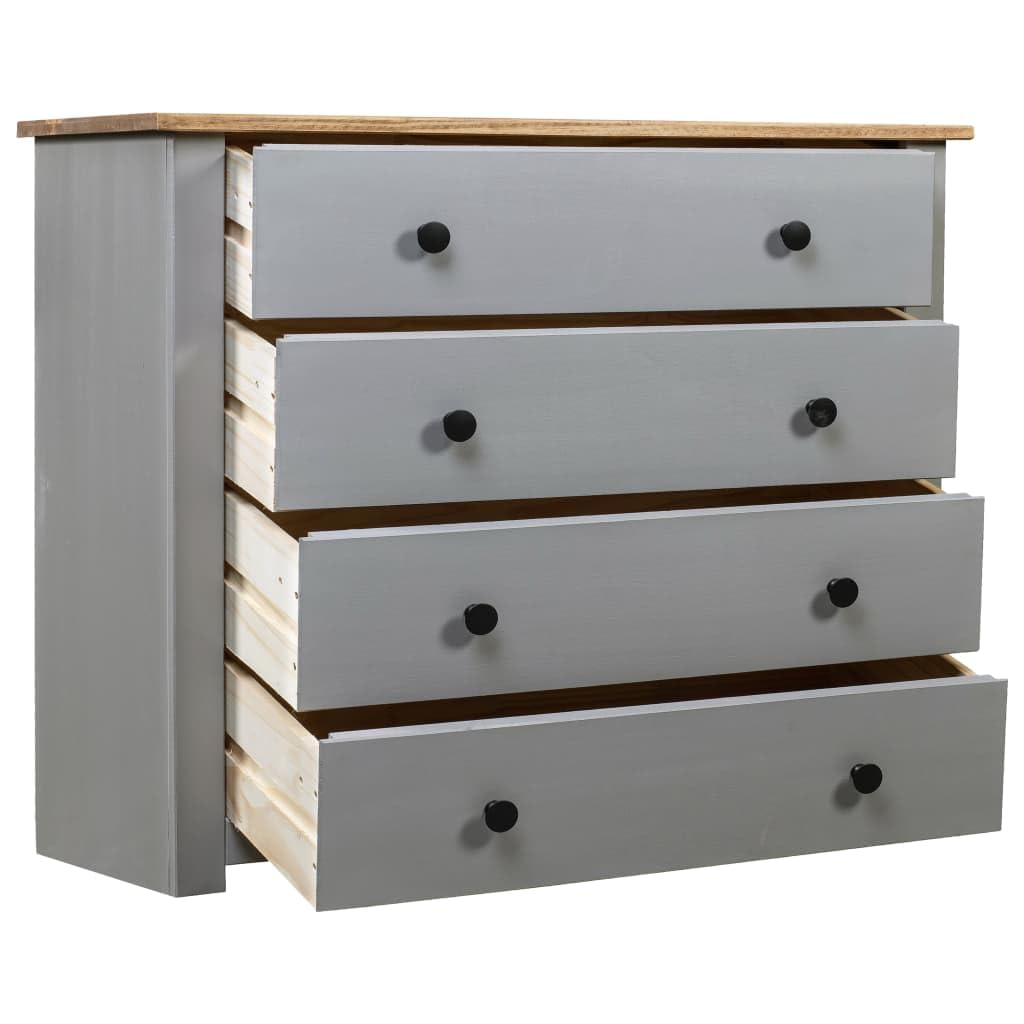 vidaXL Rustic Side Cabinet with 4 Drawers - Gray Wood Panel, Farmhouse Pine Panama Range Stand - Perfect for Home or Office