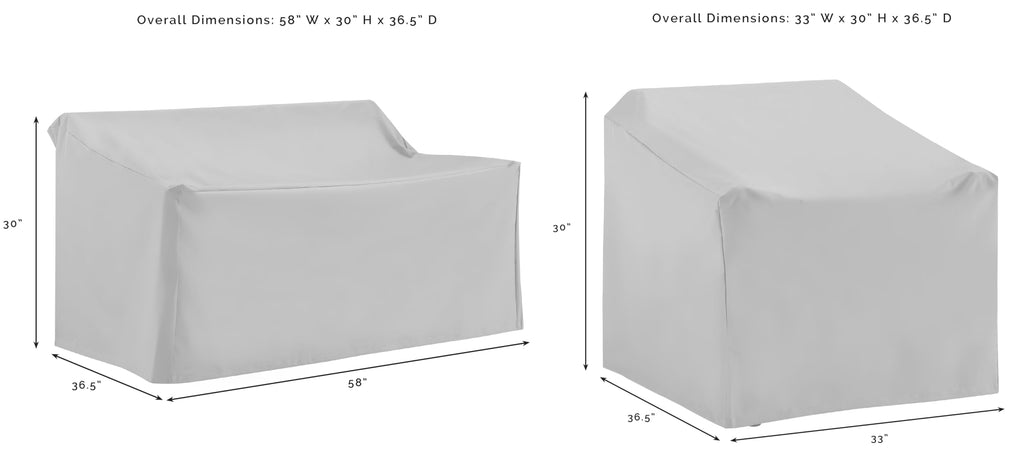 Crosley Furniture Patio Furniture Covers, Waterproof 2-Piece Cover Set For Outdoor Chair And Loveseat, Gray