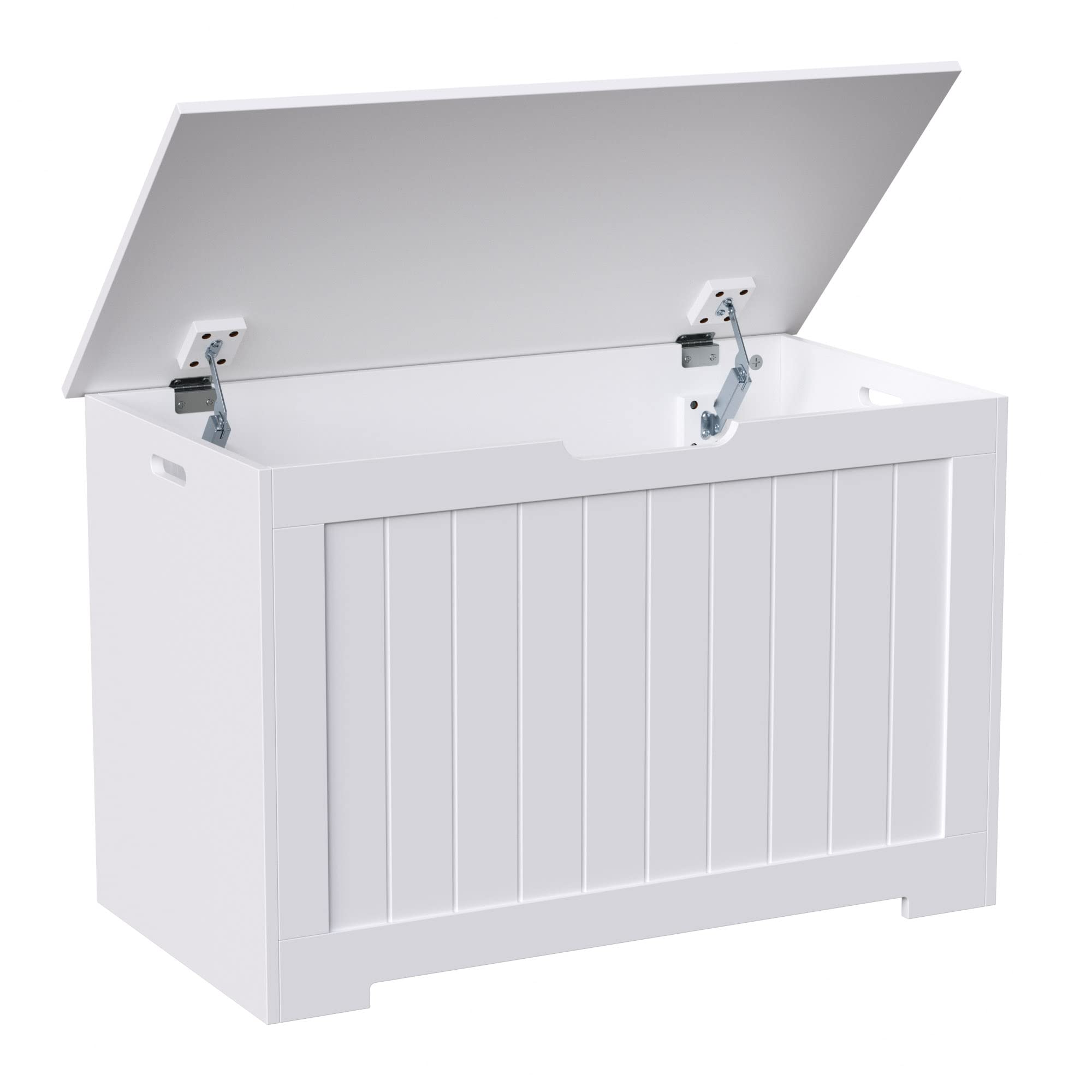 ZENY Lift Top Storage Cabinet Bench, Wooden Chest Room Organizer Bin with 2 Safety Hinges (White)