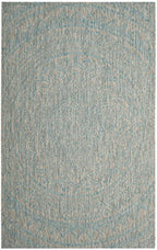 Safavieh Courtyard Collection 4' X 5'7' Grey / Aqua Cy8734 Indoor/ Outdoor Waterproof Easy Cleaning Patio Backyard Mudroom Accent Rug