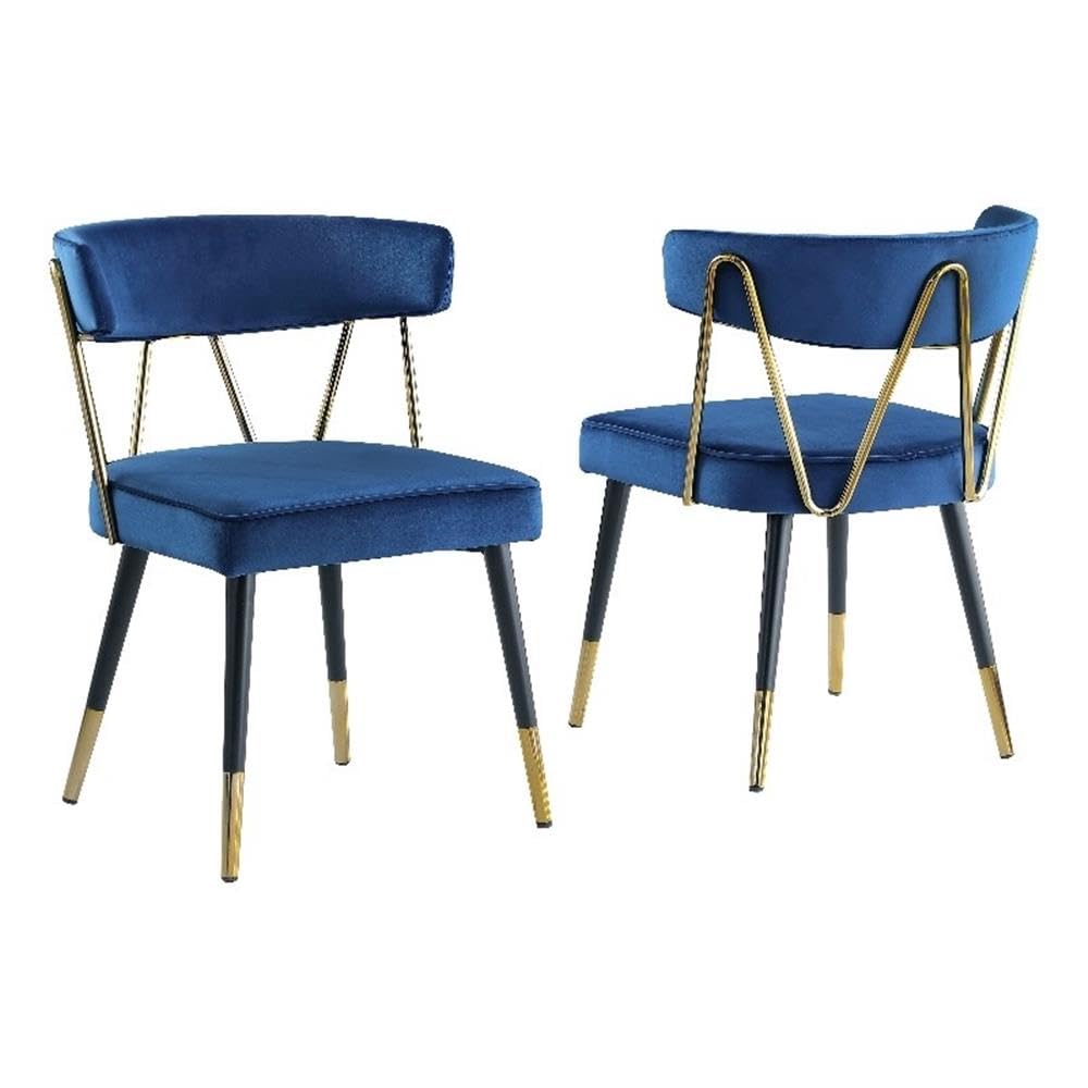 Best Master Furniture Meyer Velvet Side Chair with Gold Accents (Set of 2) Blue/Gold