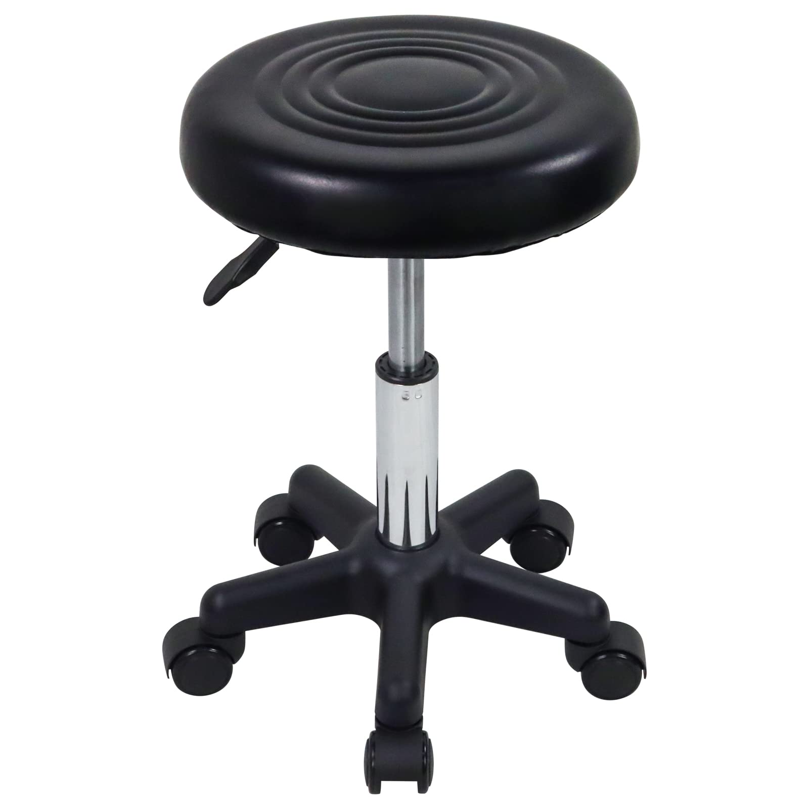 FURWOO Round Swivel Stool with Wheels PU Leahter Rolling Stool Height Adjustable Stool for Spa Salon Massage Black