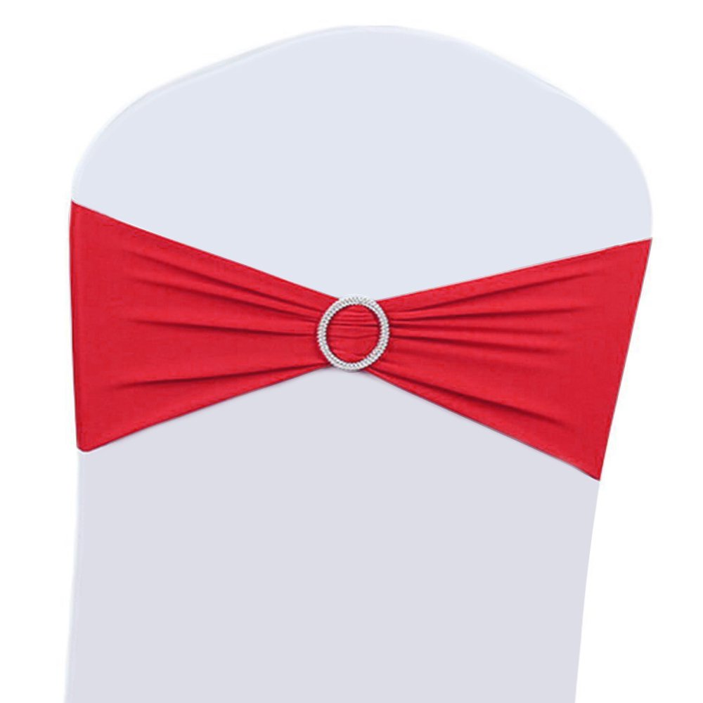 100PCS Wedding Chair Decorations Stretch Red Chair Bows and Sashes for Party Ceremony Reception Banquet Spandex Chair Covers sli