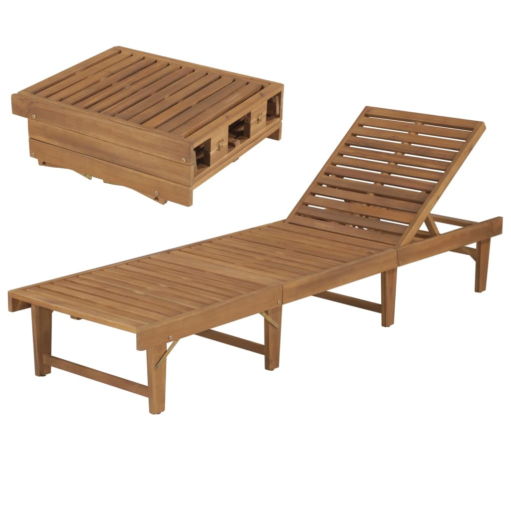 vidaXL Folding Sun Lounger - Rustic Solid Acacia Wood, Weather Resistant, Adjustable and Durable - Perfect for Patio, Poolside o