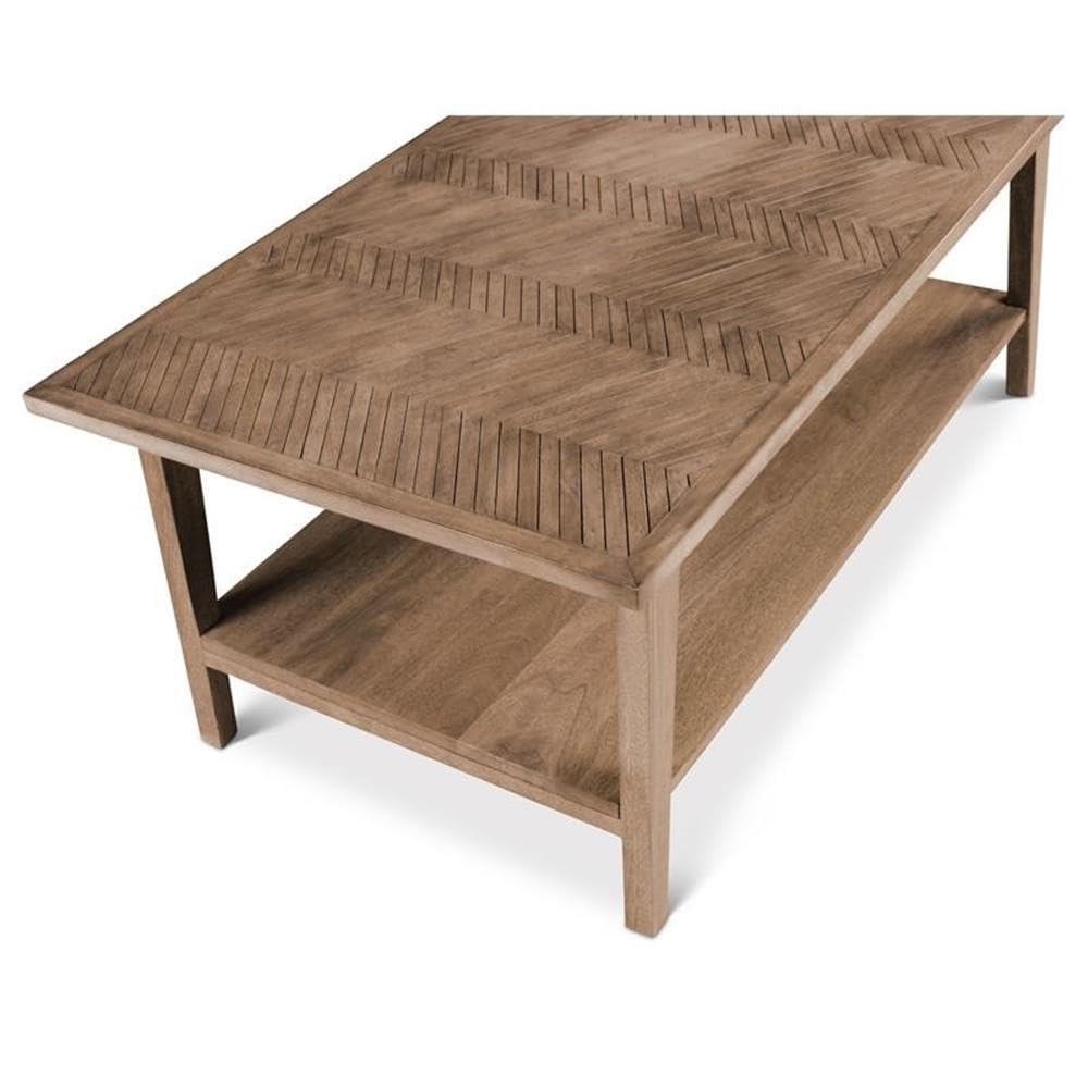 Steve Silver Milani Solid Wood Herringbone Pattern, Mid-Century Modern Styling, Natural Finish Cocktail Table, 47 x 28 x 20