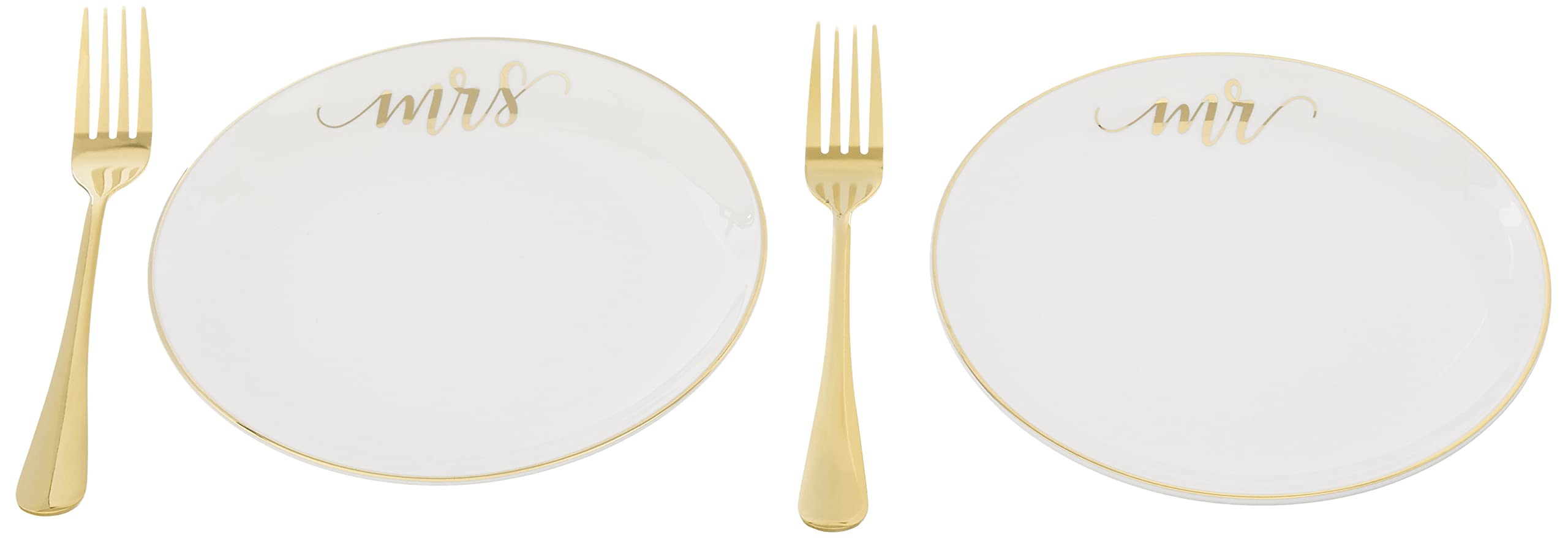 Lillian Rose Mrs Plates with 2 Forks Wedding Cake Ceremony Alternative Set, 7, Gold