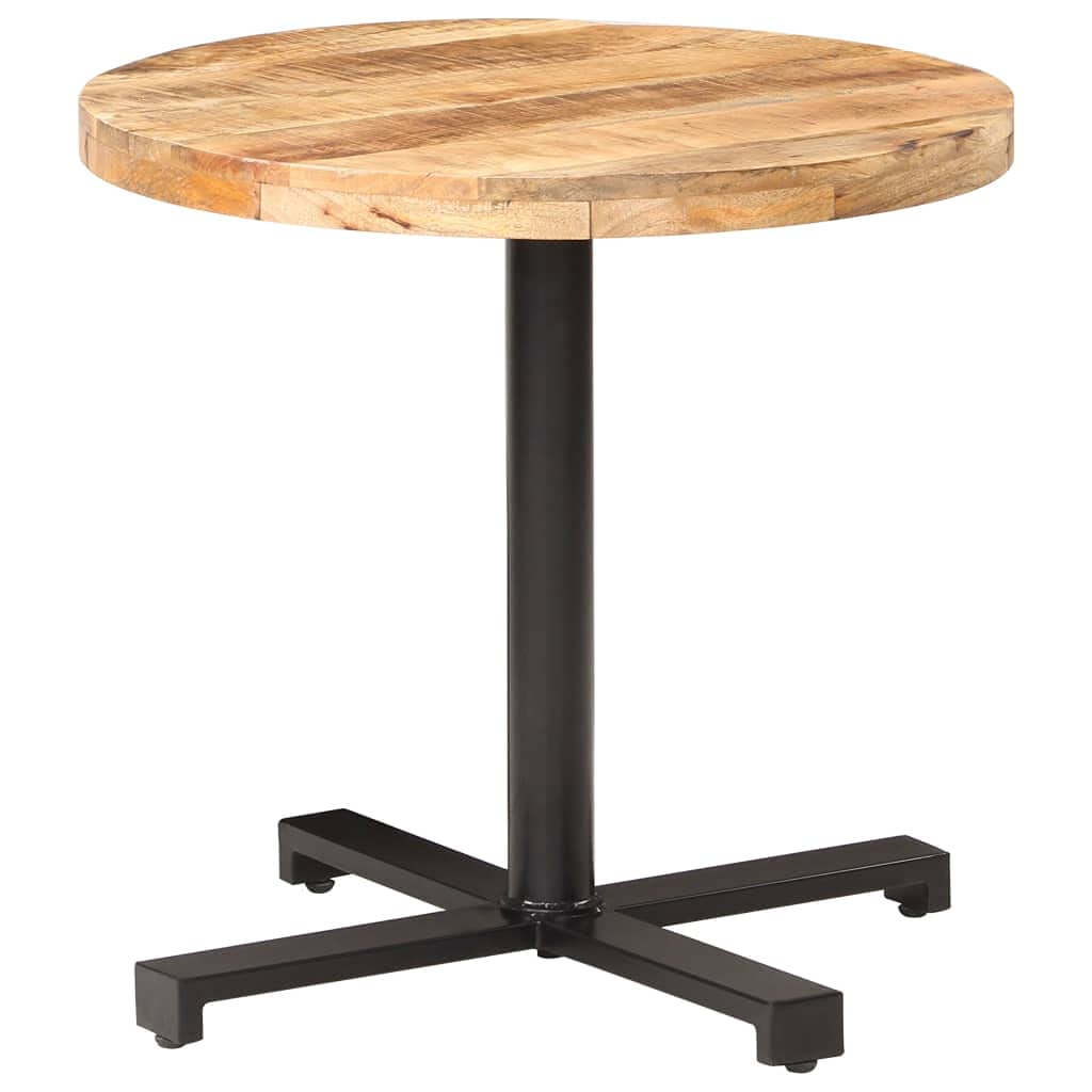 vidaXL Round Bistro Table, Versatile Solid Acacia Wood Table with Black Powder-Coated Iron Base, Perfect Dining Table for Indoor