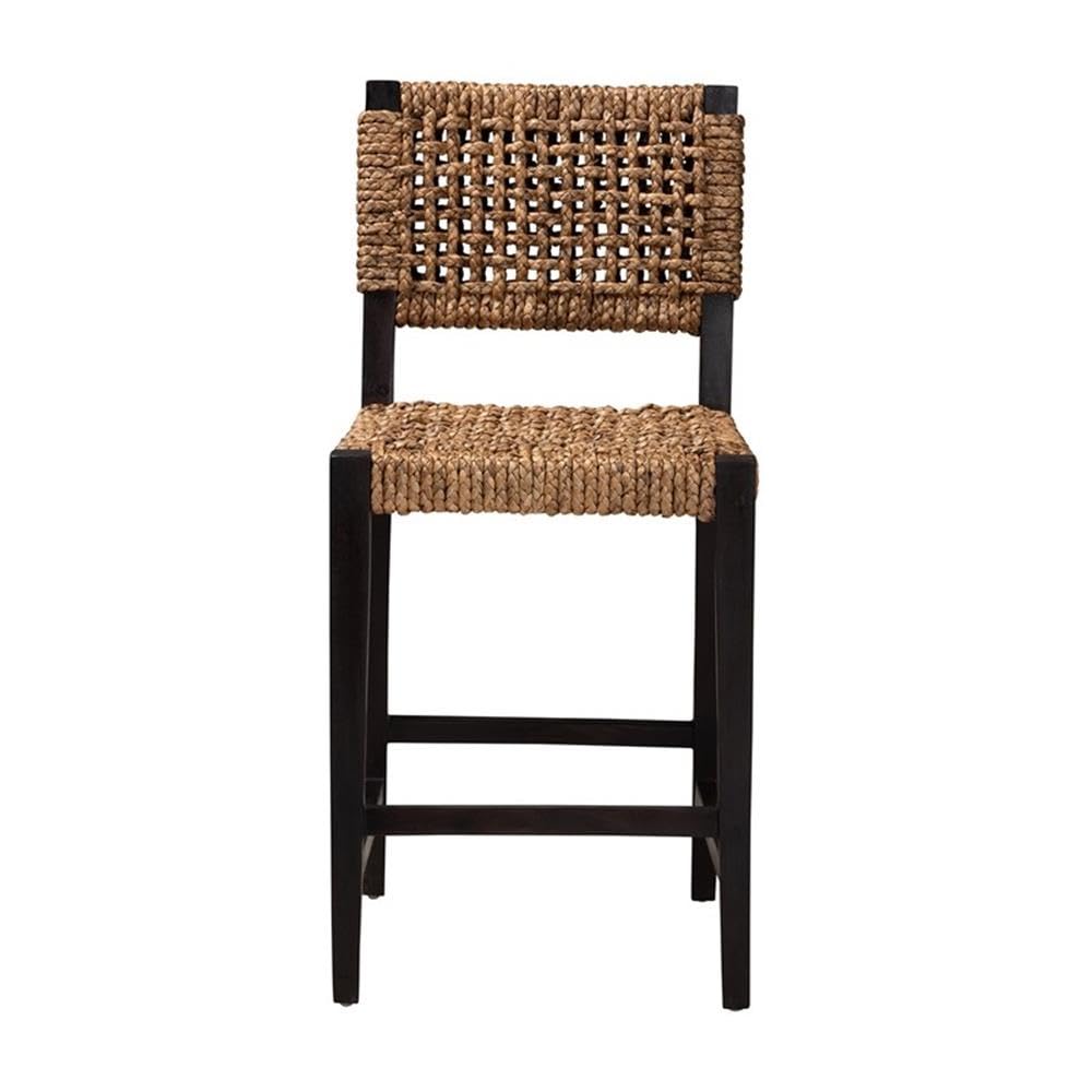 Baxton Studio Alise Modern Bohemian Dark Brown Mahogany Wood And Banana Fiber Counter Stool