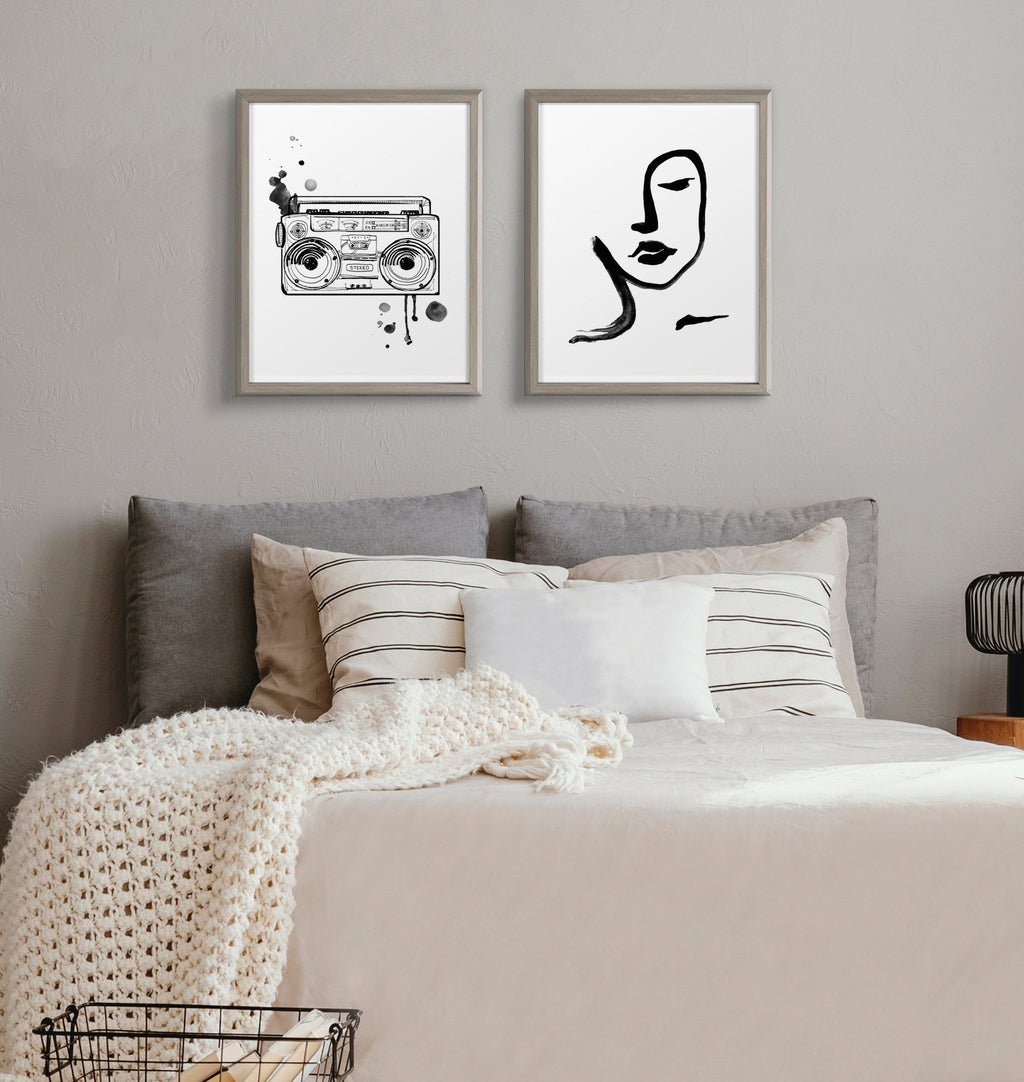 Blake Face Line Print Framed Printed Glass by Viola Kreczmer