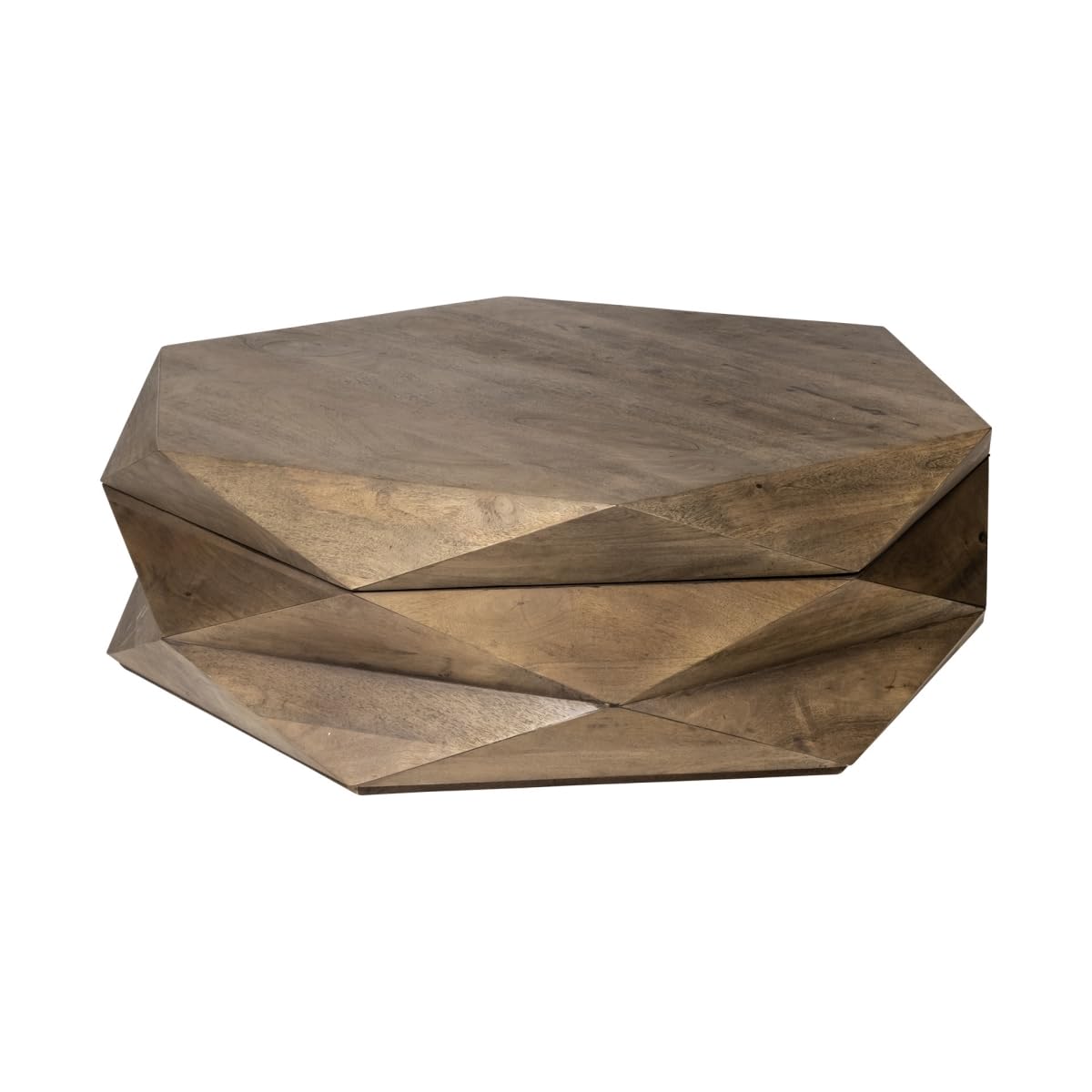 HomeRoots 376278 Hexagonal Hinged Solid Wood Top & Base Coffee Table