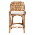Baxton Studio Kyle Modern Bohemian Natural Brown Woven Rattan Counter Stool with Cushion