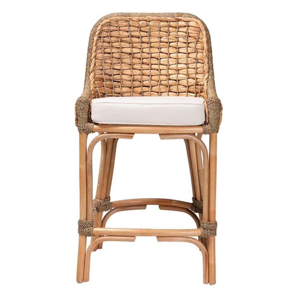 Baxton Studio Kyle Modern Bohemian Natural Brown Woven Rattan Counter Stool with Cushion