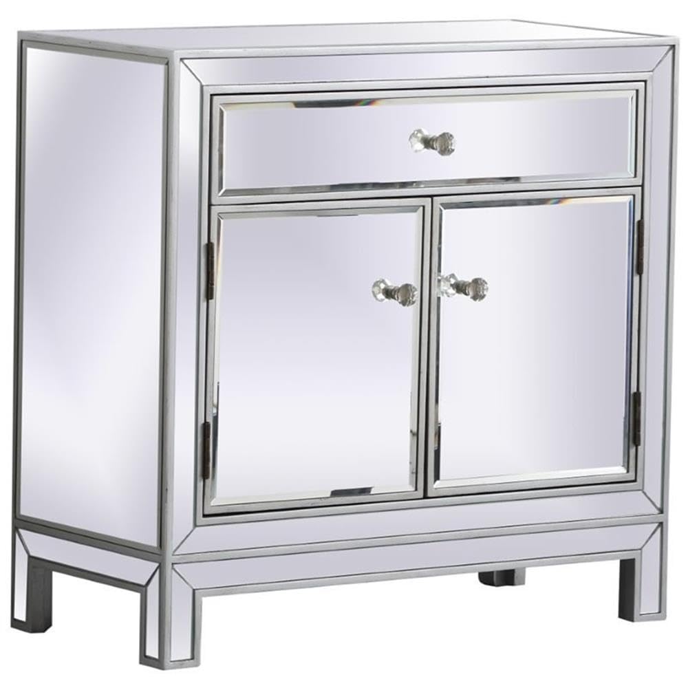 Elegant Decor Modern 2 Door 29' Mirrored Accent Cabinet In Antique Silver