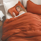 Andency California King Comforter Set Burnt Orange - 3 Pieces Cal King Boho Terracotta Lightweight Bedding Comforter Sets, Overs