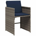vidaXL Patio Dining Set with Cushions - 11 Piece Gray Poly Rattan Outdoor Garden Furniture - Tempered Glass Tabletop, Navy Blue Cushions - Space-Saving Foldable Chairs