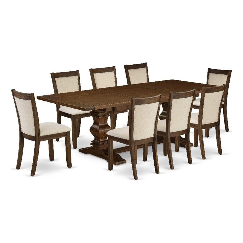 East West Furniture Lamz9-N8-32 9 Piece Dining Table Set Includes A Rectangle Wooden Table With Removable Leaf And 8 Light Beige Linen Fabric Upholstered Chairs, 42X92 Inch, Walnut