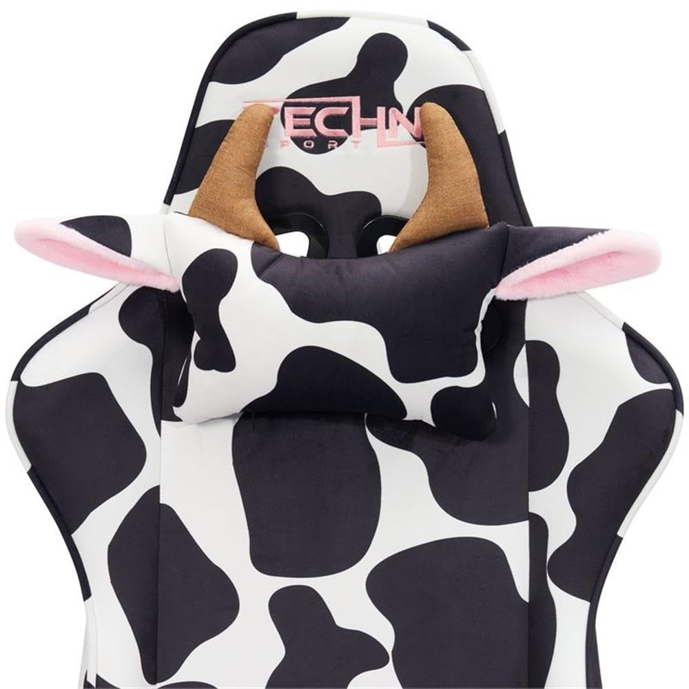 Techni Mobili Sport TS85 Cow Print Fabric LUXX Series Gaming Chair Black/White