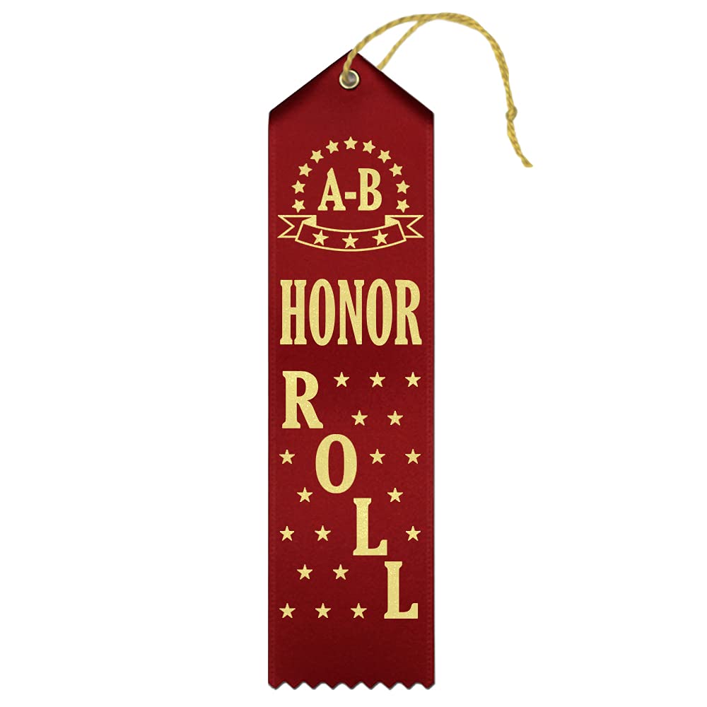 Ribbonsnow 'A-B' Honor Roll Award Ribbons - 25 Red Ribbons With Card & String