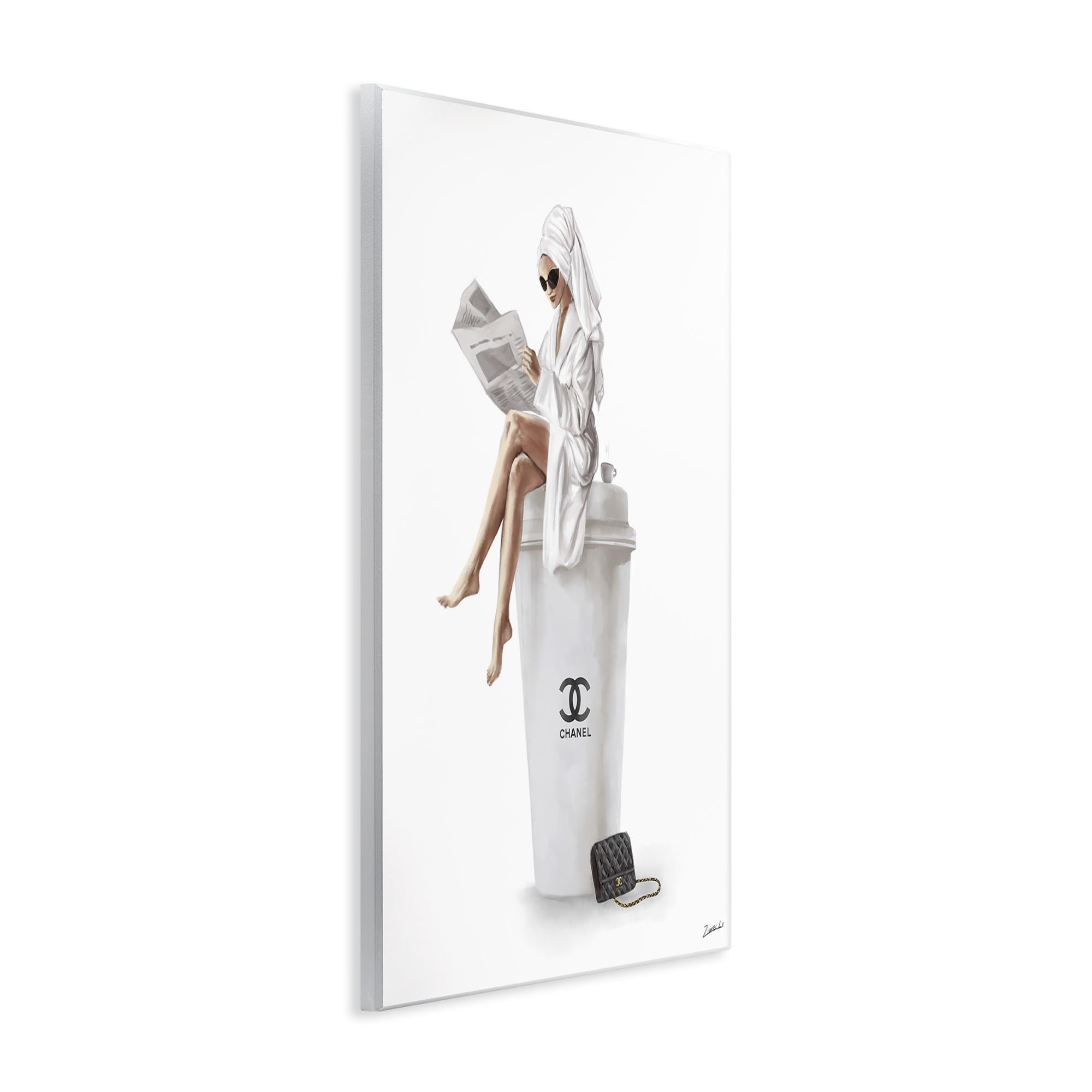Stupell Industries Chic Fashion Coffee And Purse Female Robe Pose, Designed By Ziwei Li Art, 13 X 19, Wall Plaque