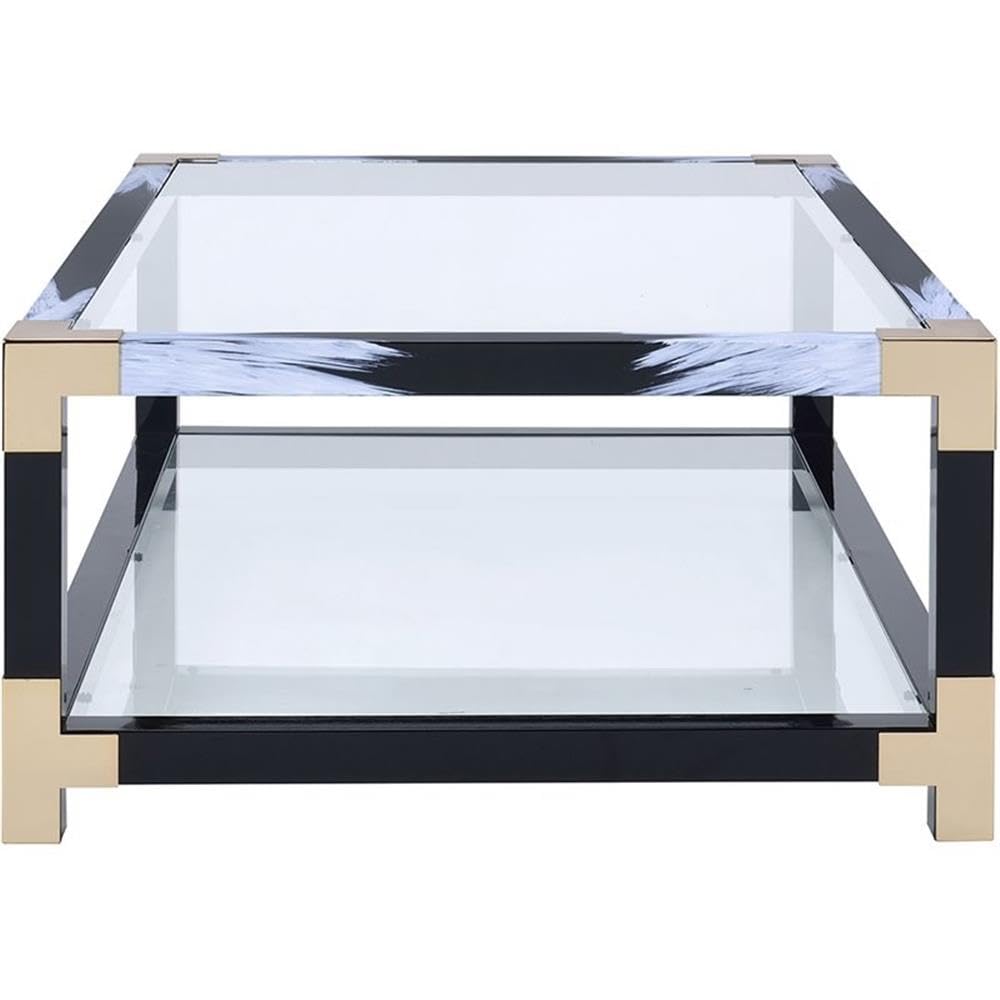 Acme Lafty 54" Glass Top Coffee Table in White Brushed and Black