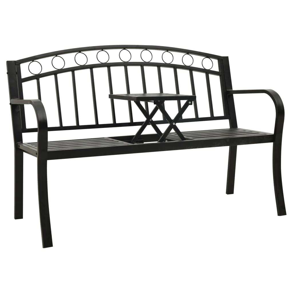 vidaXL Patio Bench with Built-in Table, Industrial Style, Weather-Resistant Powder-Coated Steel Garden Furniture - Black, 49.2 i