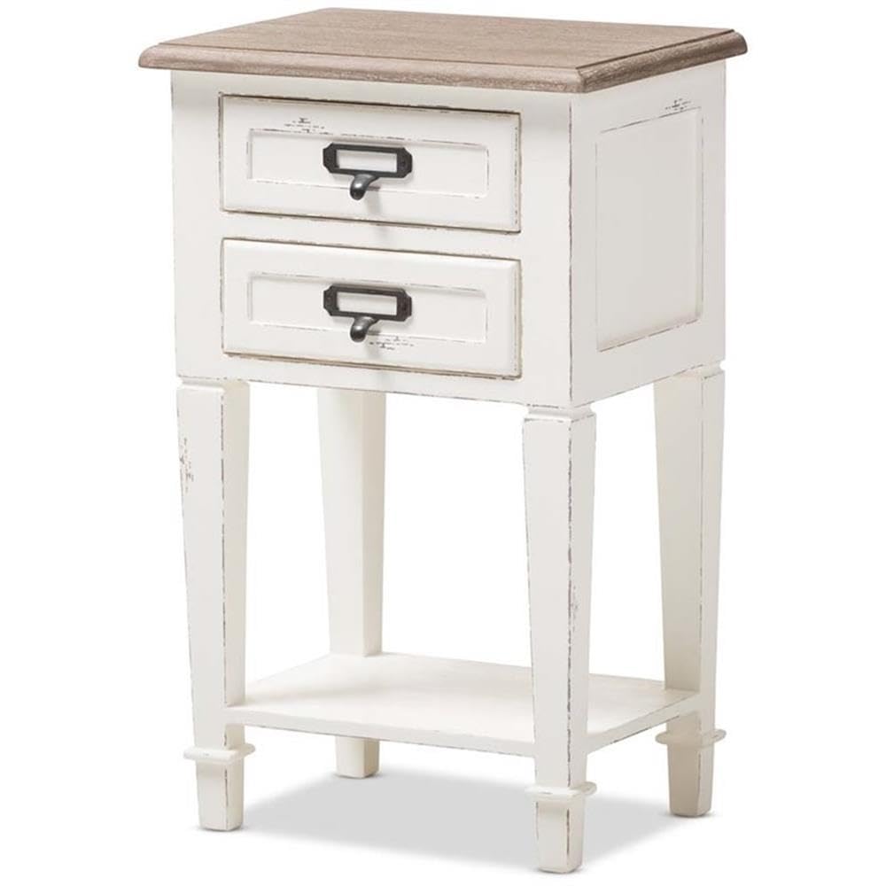 Baxton Studio Dauphine 15 3/4 Inch  Wide Weathered Oak And White Side Table