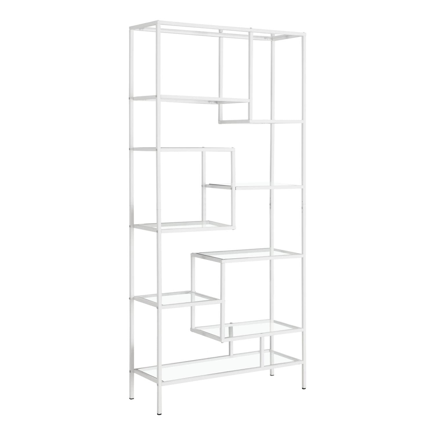 Monarch Specialties 7159 Bookshelf, Bookcase, Etagere, Office, Bedroom, Metal, Tempered, Contemporary, Modern Bookcase-72, 32 L 