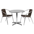 Flash Furniture Lila 31.5'' Round Aluminum Indoor-Outdoor Table Set with 2 Dark Brown Rattan Chairs