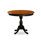 East West Furniture Amda5-Bch-C 5 Piece Dining Room Table Set Includes A Round Kitchen Table With Pedestal And 4 Linen Fabric Upholstered Dining Chairs, 36X36 Inch, Black & Cherry