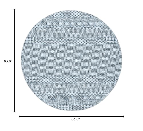 Safavieh Courtyard Collection 5'3' Round Grey/Blue Cy8235 Indoor/ Outside Waterproof Easy Cleansingpatio Backyard Mudroom Area Mat