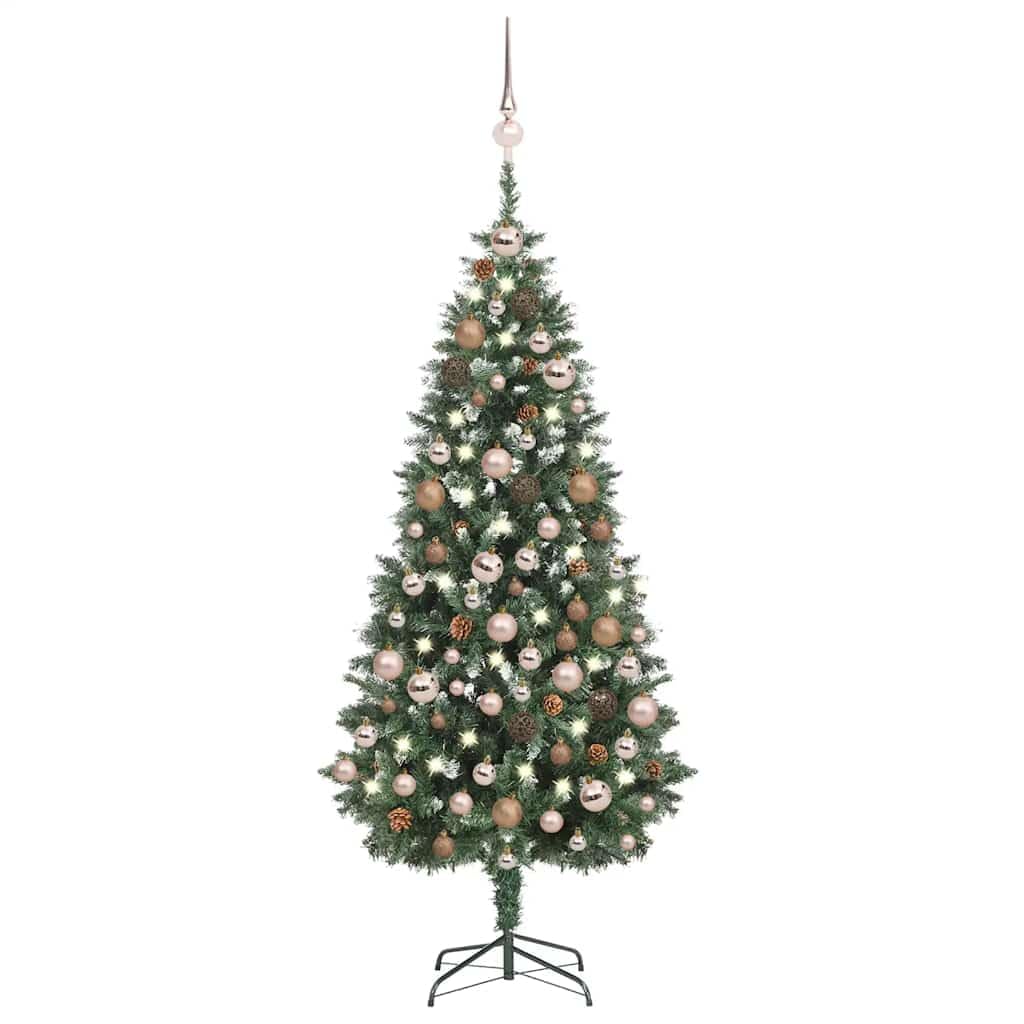 Vidaxl Artificial Christmas Treeprelit With Led Lights, Glitter Branches, Pine Cones, Ball Set And Peak, Iron Basestable & Re