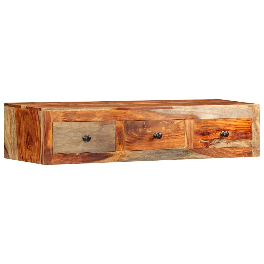 Vidaxl Rectangular Wall Console Table With 3 Drawers  Solid Sheesham & Acacia Wood Construction, Brown Industrial Style Side Ta