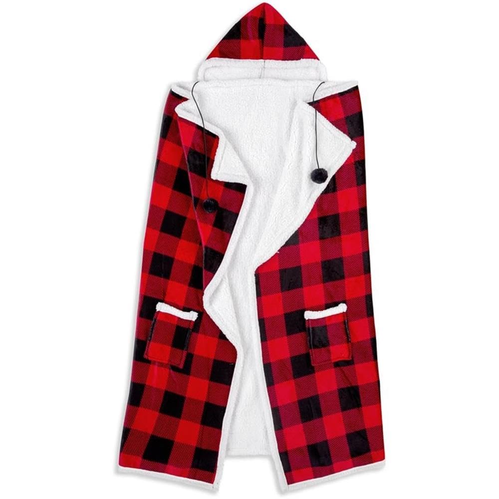 Safdie Wearable Hoodie Blanket In Red & Black Plaid, Oversized Hoodie Blanket, Adult Wearable Blanket, Snuggle Blanket Hoodie, Sweatshirt Blanket, Big Hoodie Blanket, Unique Birthday Gifts Co.