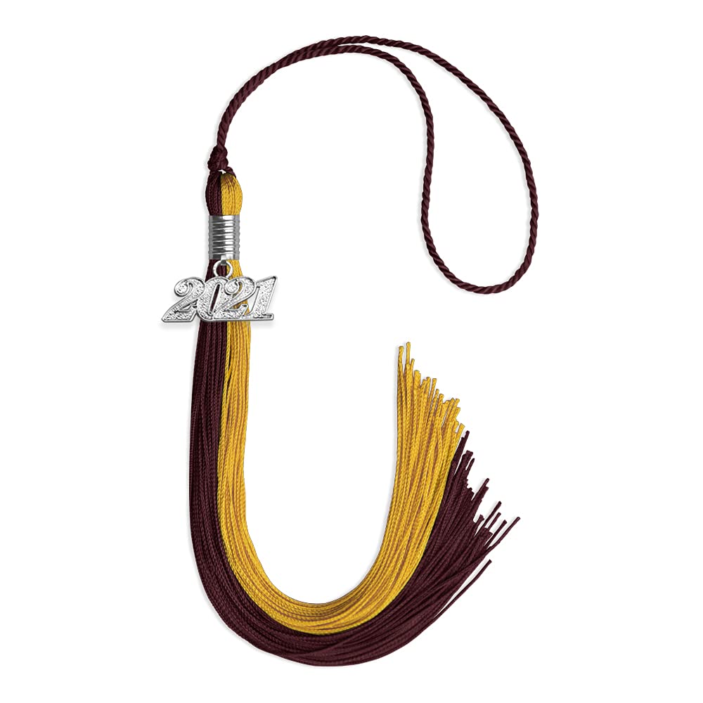 Endea Graduation Double Color Tassel with Silver Date Drop (Maroon/Bright Gold, 2021)