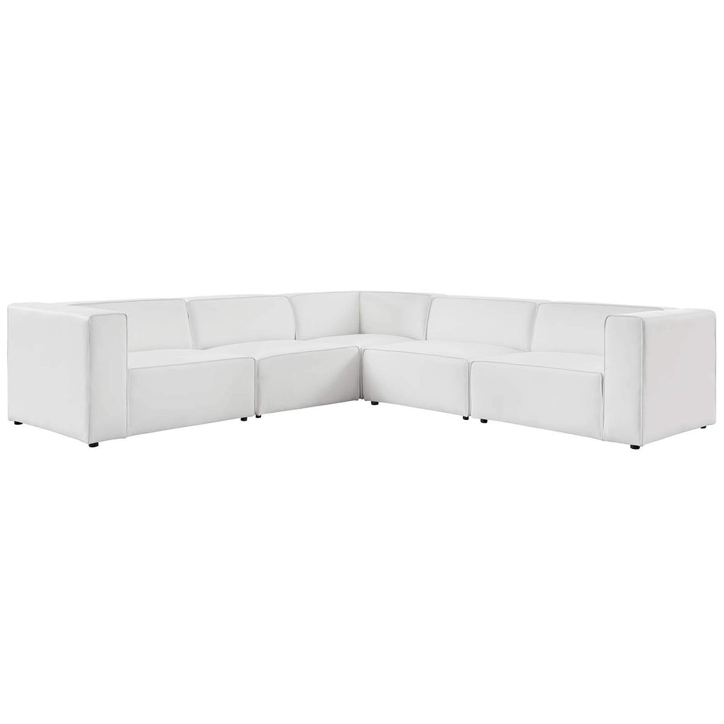 Modway Mingle Vegan Leather 5-Piece Sectional Sofa, White