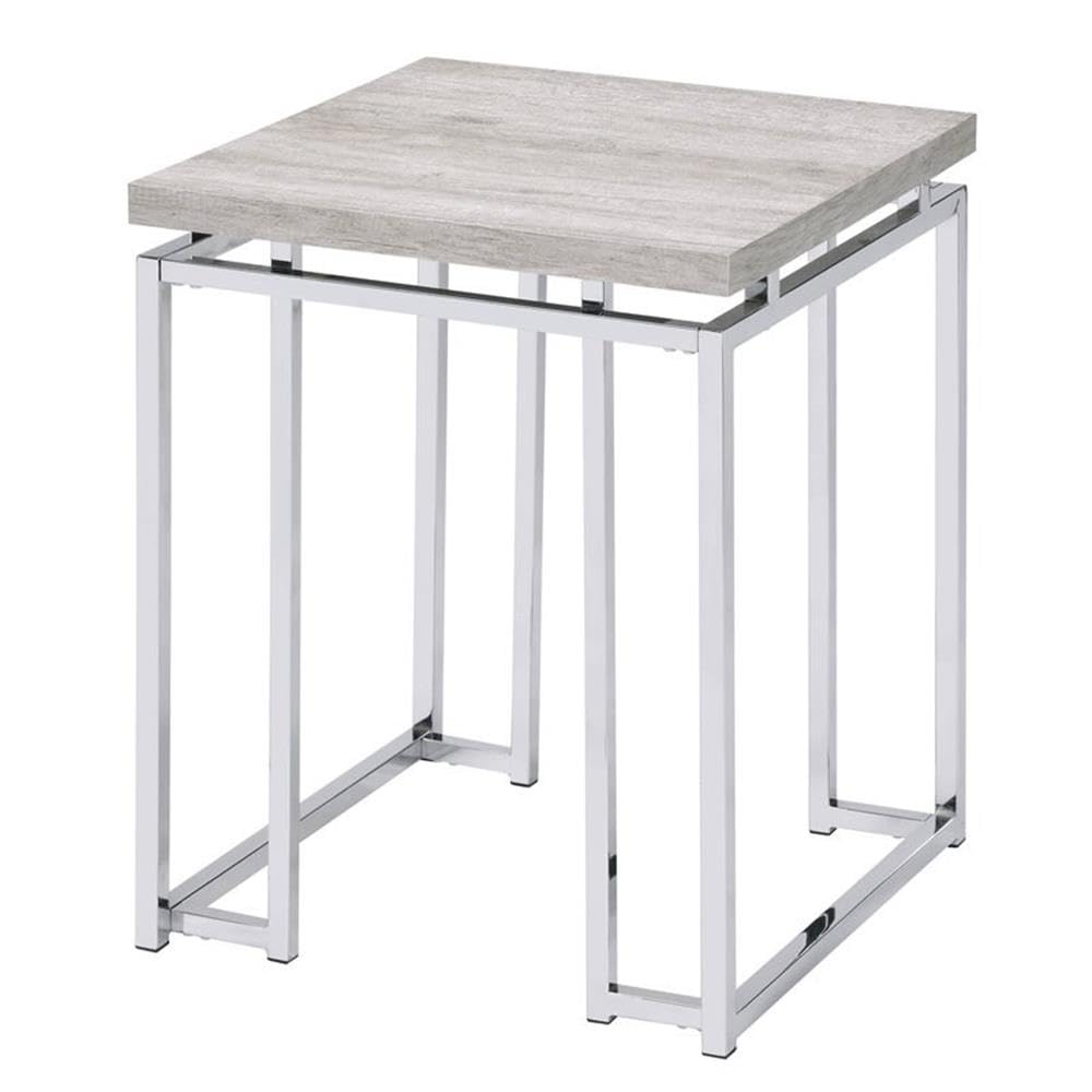 Acme Chafik Square Wooden Top End Table in Natural Oak and Chrome