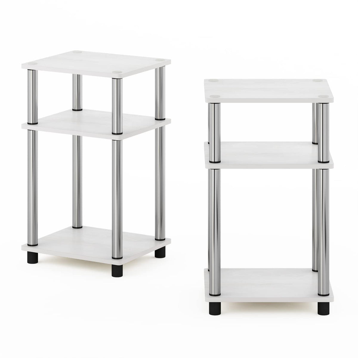 Furinno Simplistic End Side Night Stand/Bedside Table with Stainless Steel Tubes, 2-Pack, 2-Tier Poles, White Oak/Chrome