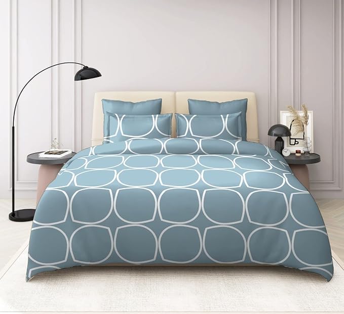 Tib Glace Cotton King Size Bedsheet With 2 Pillow Covers,Bedsheet For Double Bed,90X100 Inches| 140 Gsm, Grey Circle Pack Of 3