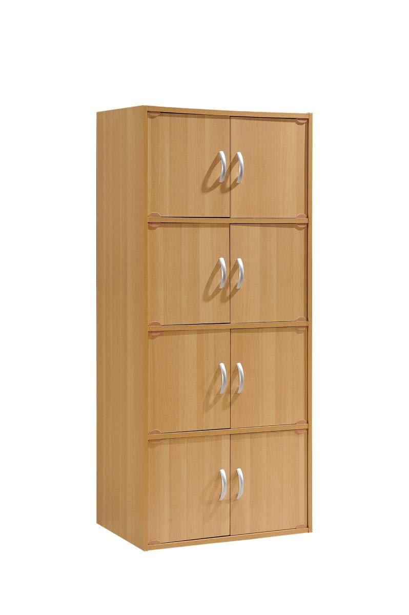 Hodedah 4-Shelf, 8-Door Cabinet Bookcase, Beech