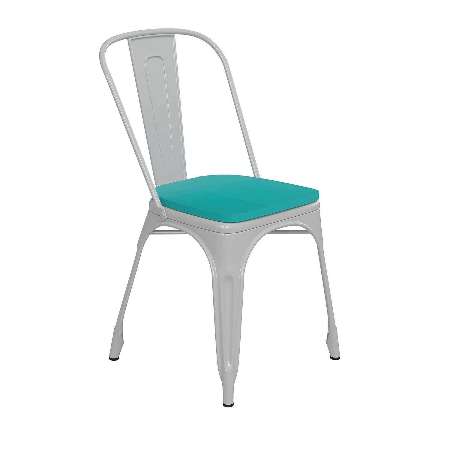 Flash Furniture Perry Indoor/Outdoor Commercial Stackable Chair with Polystyrene Seat - White Metal Frame - Mint Poly Resin Seat