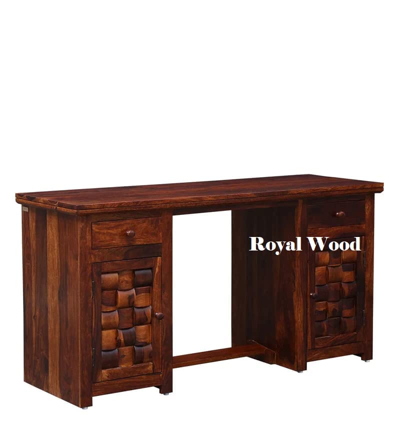 Royal Wood Sheesham Wood Writing Study Table For Adults & Students With Shelf And Drawer Storage With 3 D Art Cmoputer Desk Tabl
