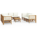 vidaXL 9-Piece Patio Lounge Set with Cream White Cushions, Bamboo - Outdoor Garden Sofa with Practical Table, Strong, Flexible a